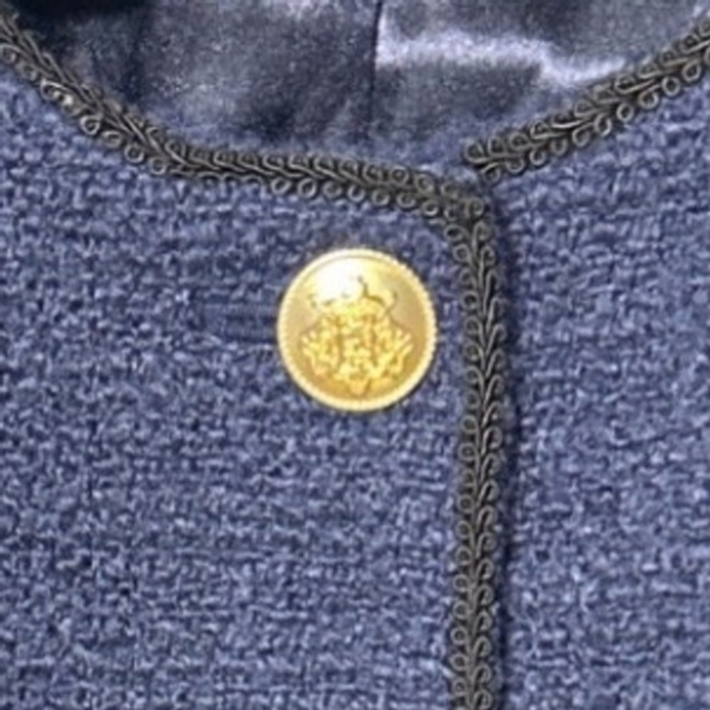 J.Crew Lady Bomber Jacket Maritime Bouclé Tweed Wool Navy Gold Buttons Sz 18 EUC - Picture 4 of 10